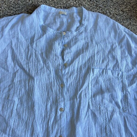 Poetry Linen Top Blouse Shirt Baby Blue Mother Pearl Button US 18 UK 22 New - Picture 6 of 11